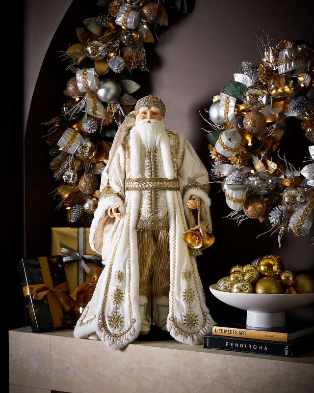 Golden Leaf Tabletop Santa Doll